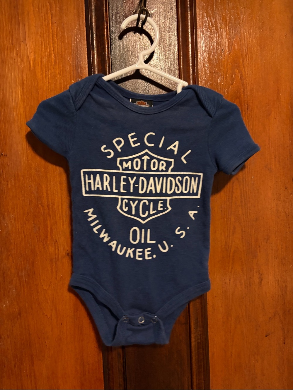 Harley-Davidson Blue Baby One-Piece Bodysuit with White Logo